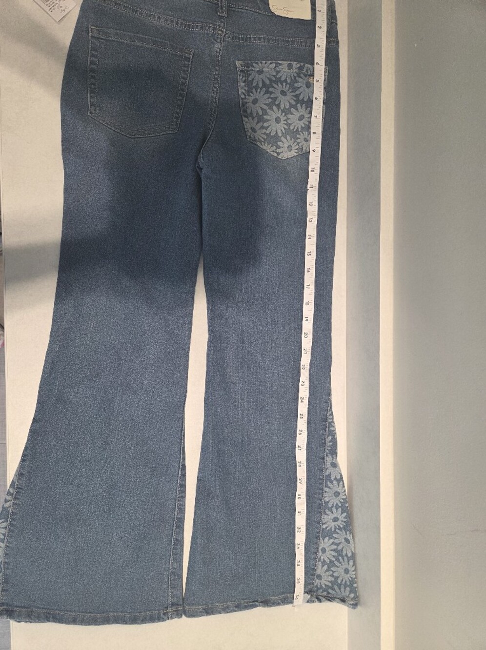 Jessica Simpson Lulu Blue Denim Flare Jeans with Floral Inset - Picture 6 of 8